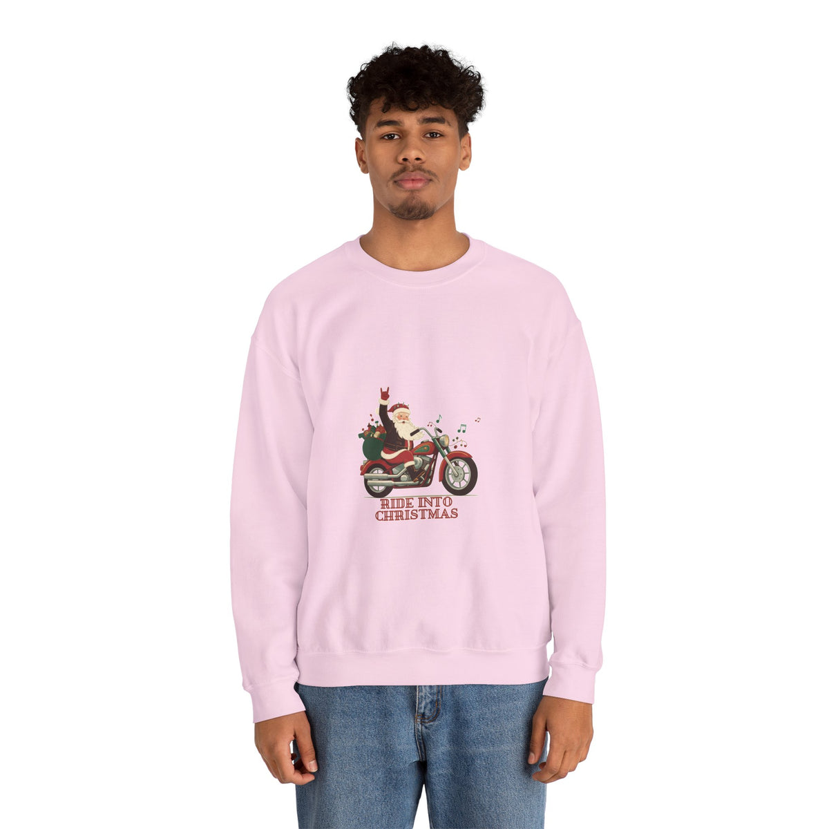 Christmas Motorcycle Sweatshirt - "Ride Into Christmas" Santa Biker Holiday Crewneck