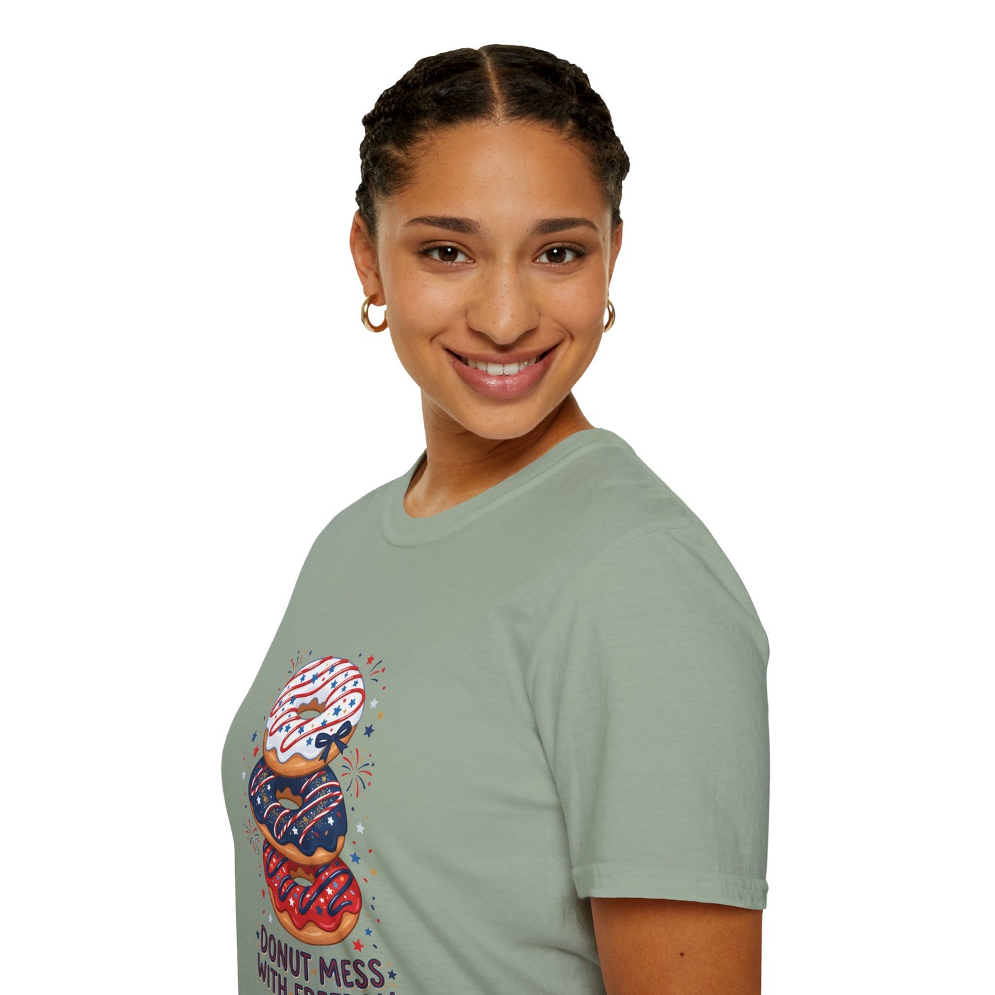 Donut Mess With Freedom T-Shirt — Patriotic Donut Stack 4th of July Tee
