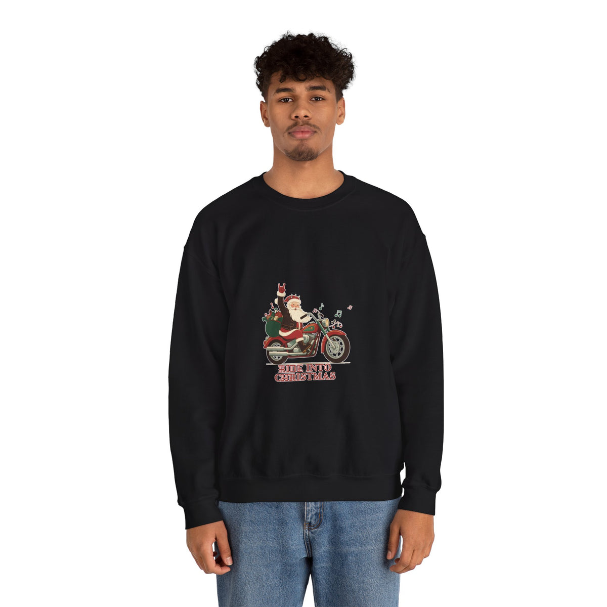 Christmas Motorcycle Sweatshirt - "Ride Into Christmas" Santa Biker Holiday Crewneck