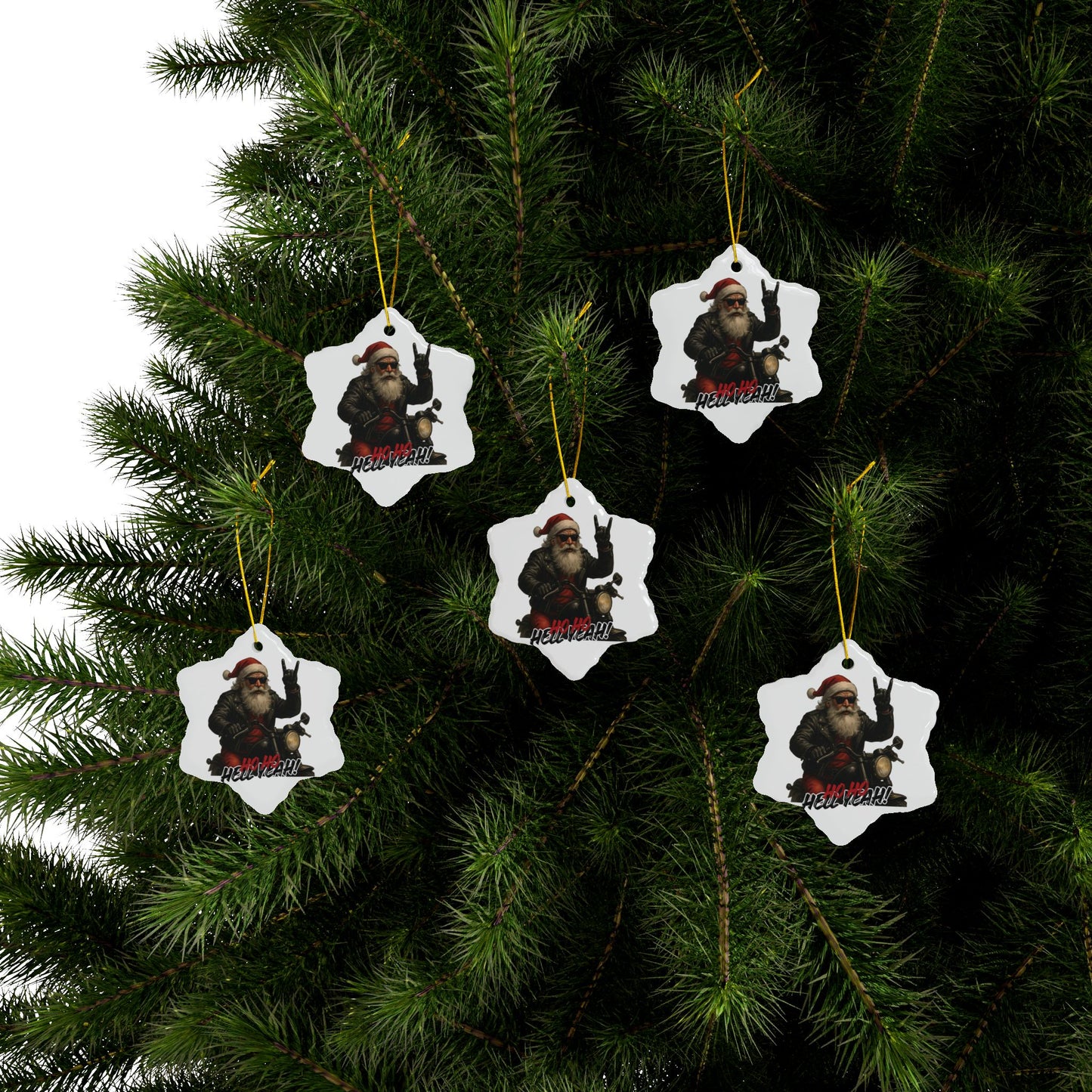 Santa Ceramic Ornament — 'Ho Ho Hell Yeah!' Christmas Decoration
