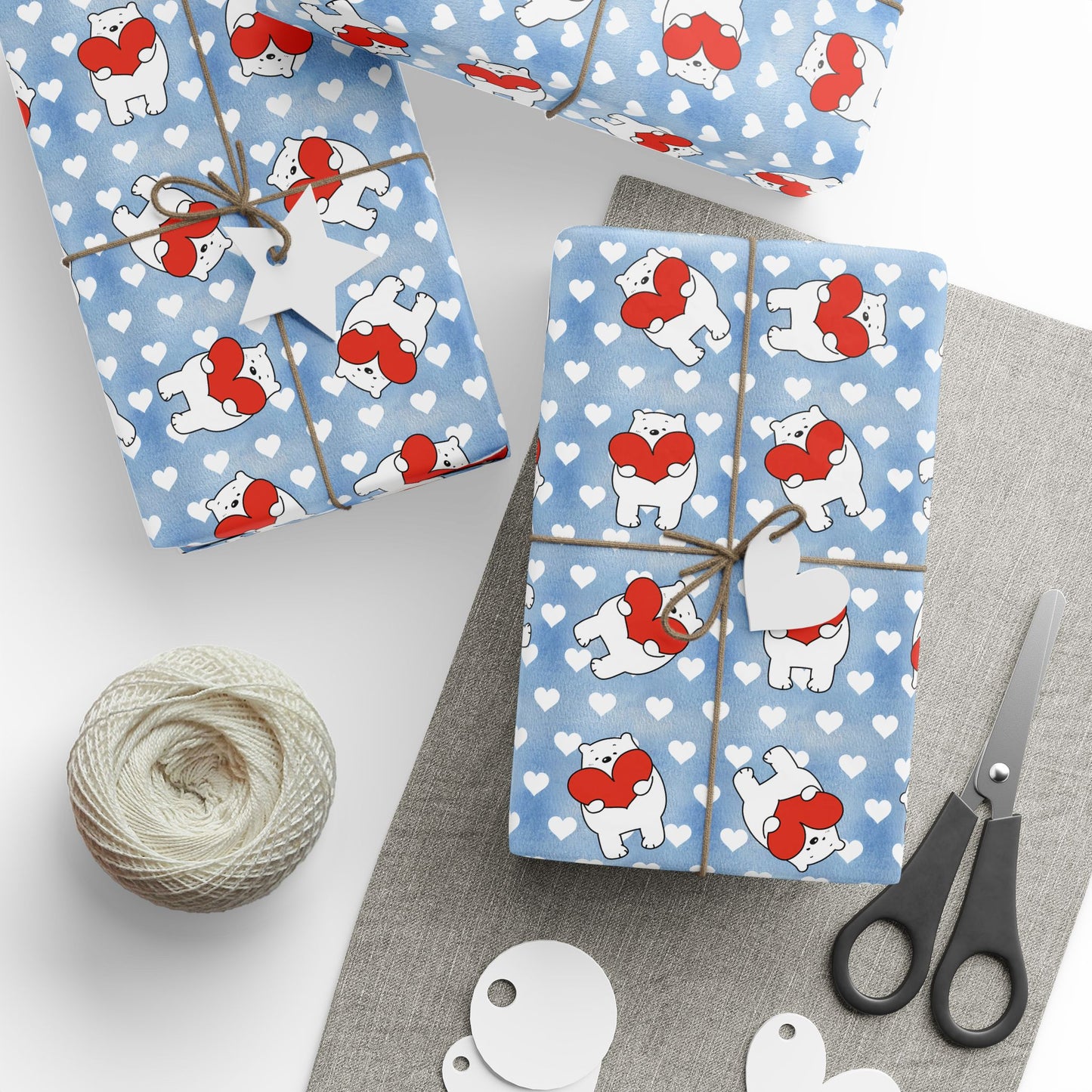 Valentine's Day Wrapping Paper — Cute Polar Bear Holding Heart Pattern (Valentine’s/Gift Wrap)