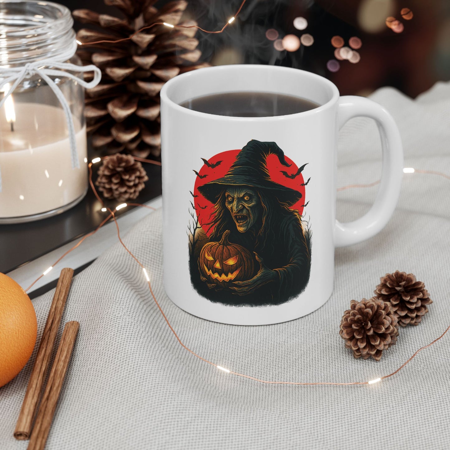 Spooky Fall Ceramic Mug, Halloween Coffee Cup, Unique Gift for Witch Lovers, Cozy Autumn Beverage, 11oz 15oz