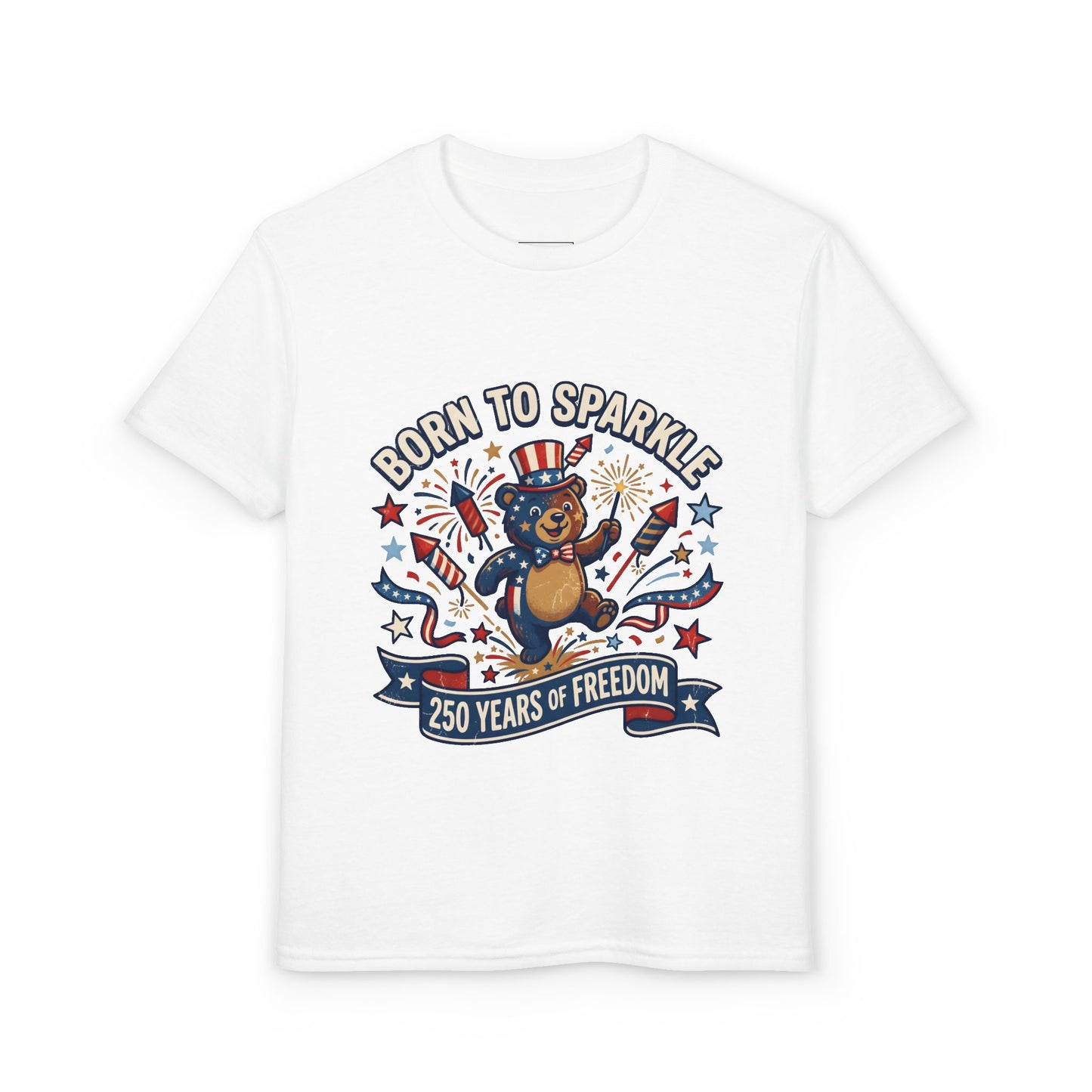 Patriotic Youth T-Shirt — "Born to Sparkle: 250 Years of Freedom" Patriotic Bear Tee