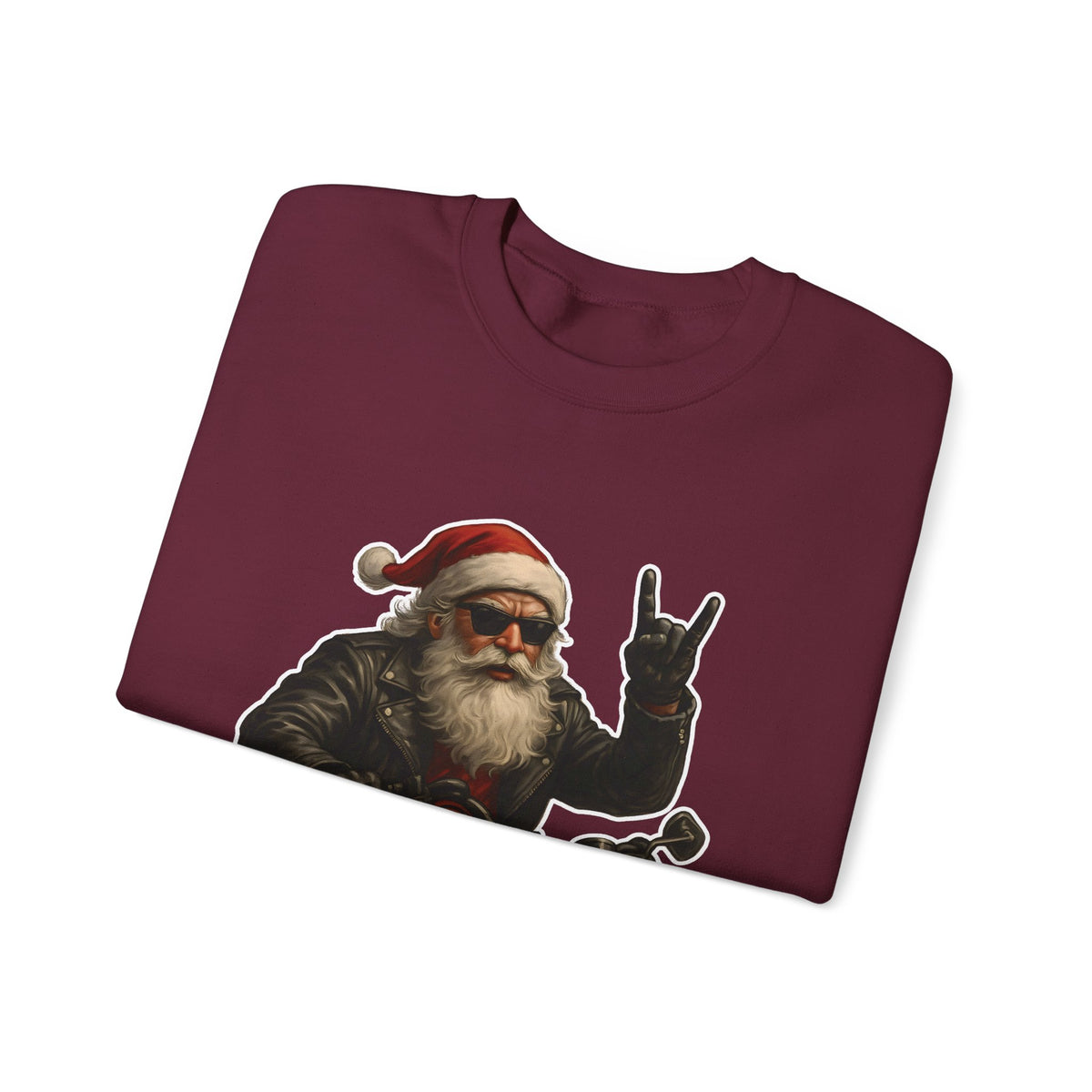 Santa Biker Crewneck Sweatshirt – 'Ho Ho Hell Yeah' Christmas Motorcycle Pullover