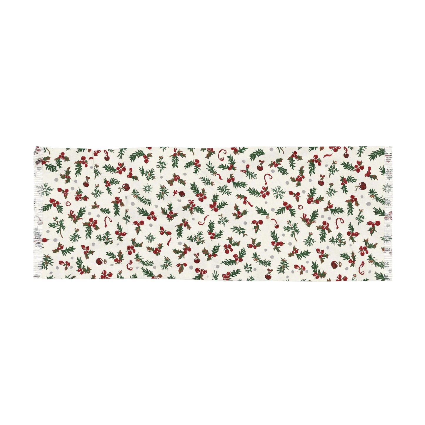 Christmas Themed Scarf, Festive Winter Light Scarf with Candy Cane and Holly Design