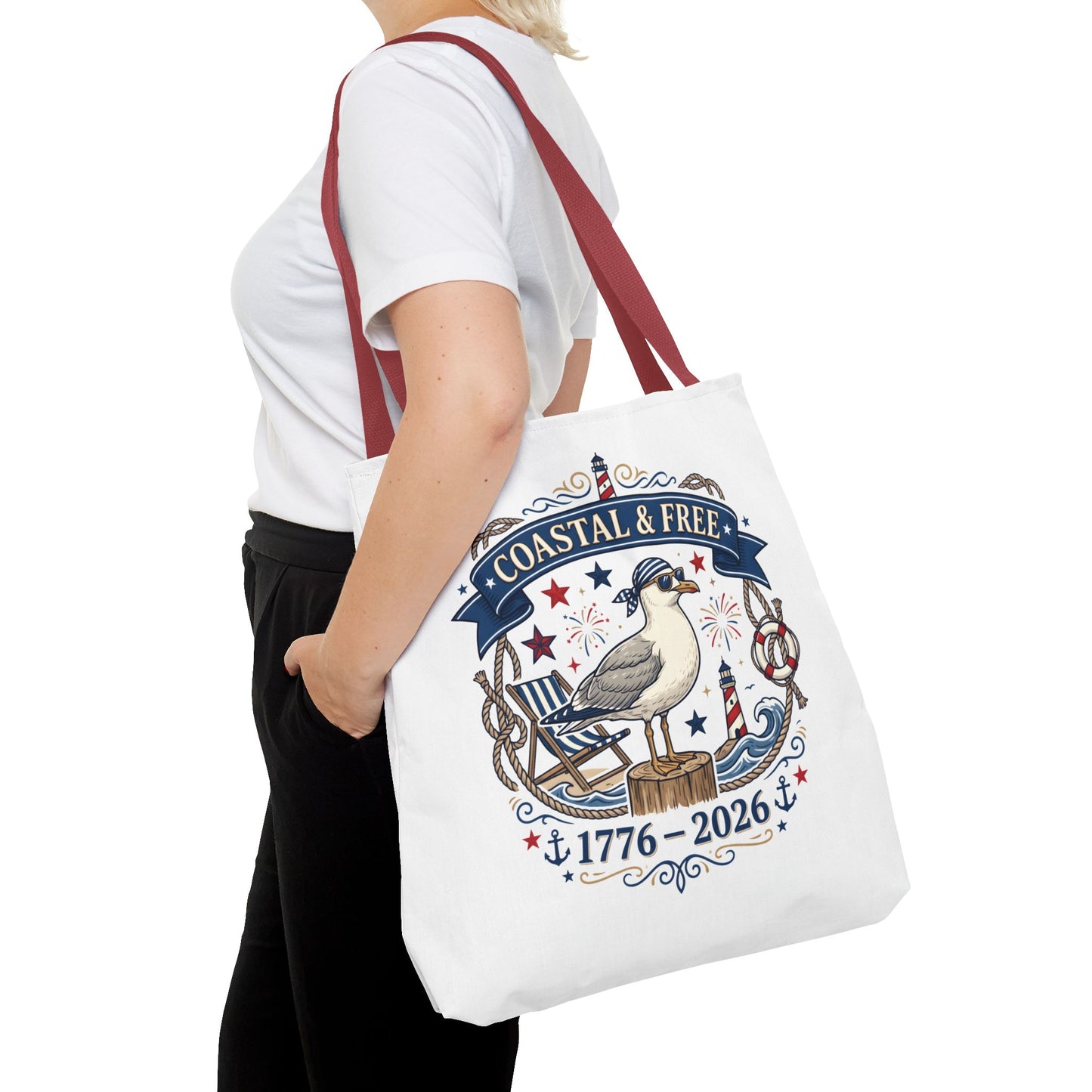 Coastal & Free Seagull Tote Bag — Patriotic 4th of July Beach Tote
