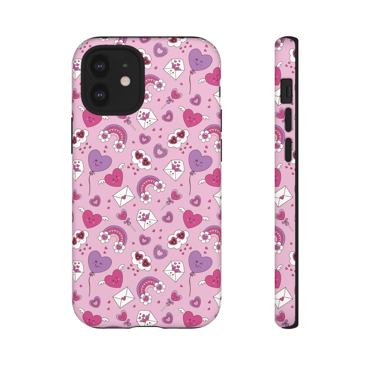 Pink Valentine Phone Case – Cute Hearts, Envelopes & Rainbows Protective Cover
