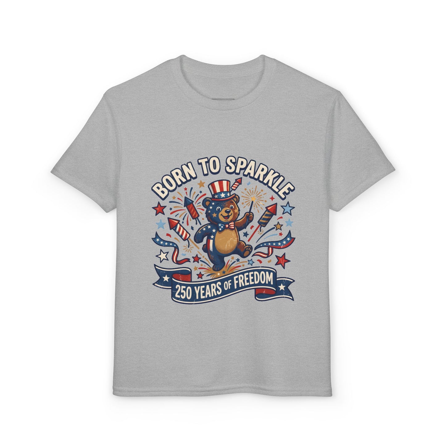Patriotic Youth T-Shirt — "Born to Sparkle: 250 Years of Freedom" Patriotic Bear Tee