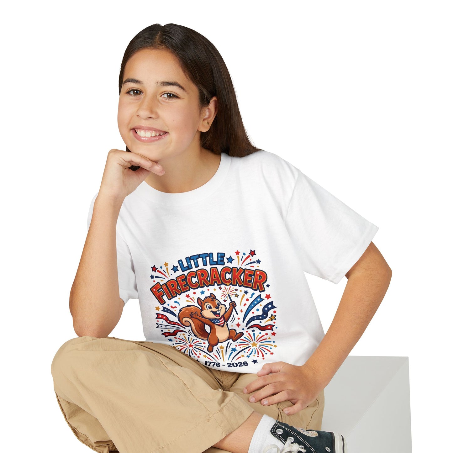 Kids "Little Firecracker" T-Shirt — Patriotic Fireworks Squirrel Tee, 4th of July Gift