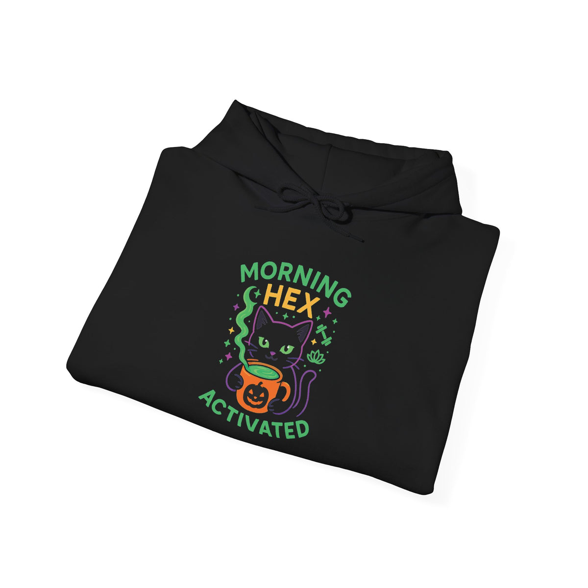 Morning Hex Activated Hoodie, Cozy Black Sweatshirt for Halloween