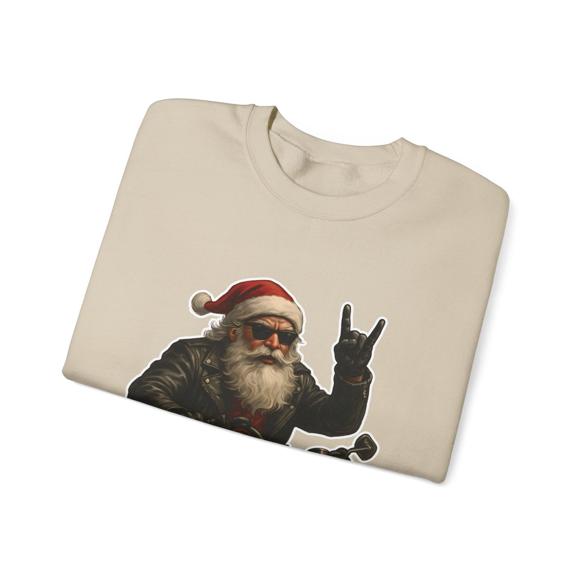 Santa Biker Crewneck Sweatshirt – 'Ho Ho Hell Yeah' Christmas Motorcycle Pullover