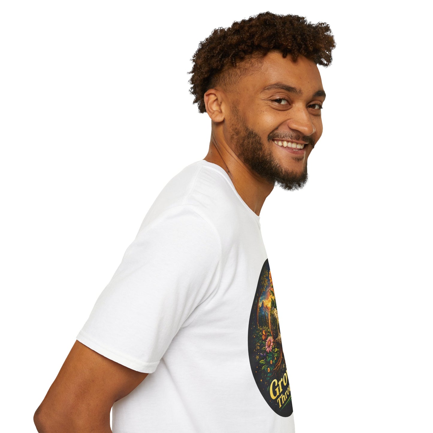 Growing Through It T-Shirt – Earth Day Nature Skull Graphic Tee | Mental Growth & Healing Shirt | Botanical Aesthetic Unisex Tee