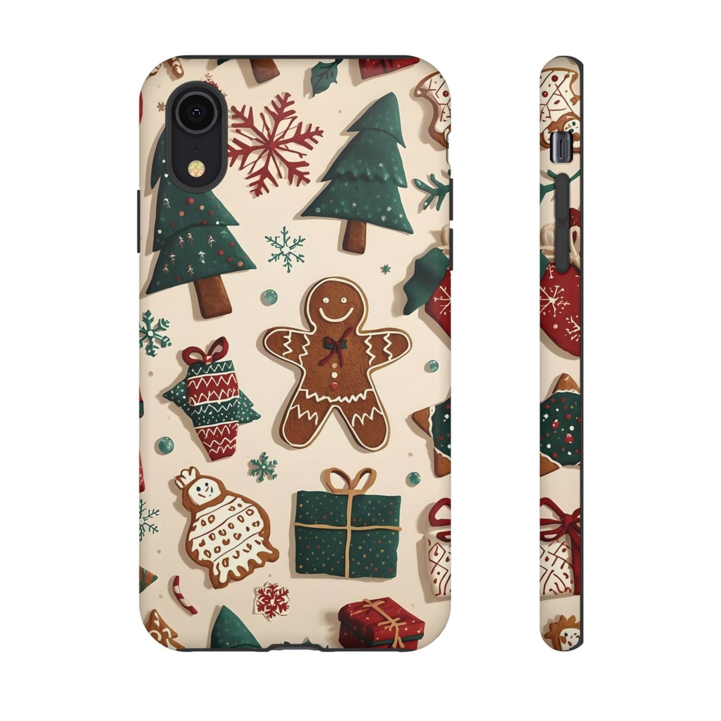 Christmas Phone Case with Gingerbread and Christmas Tree Design, Dual Layer Case for Iphone 17, 16, 15, 14, 13, 12, 11 & Samsung