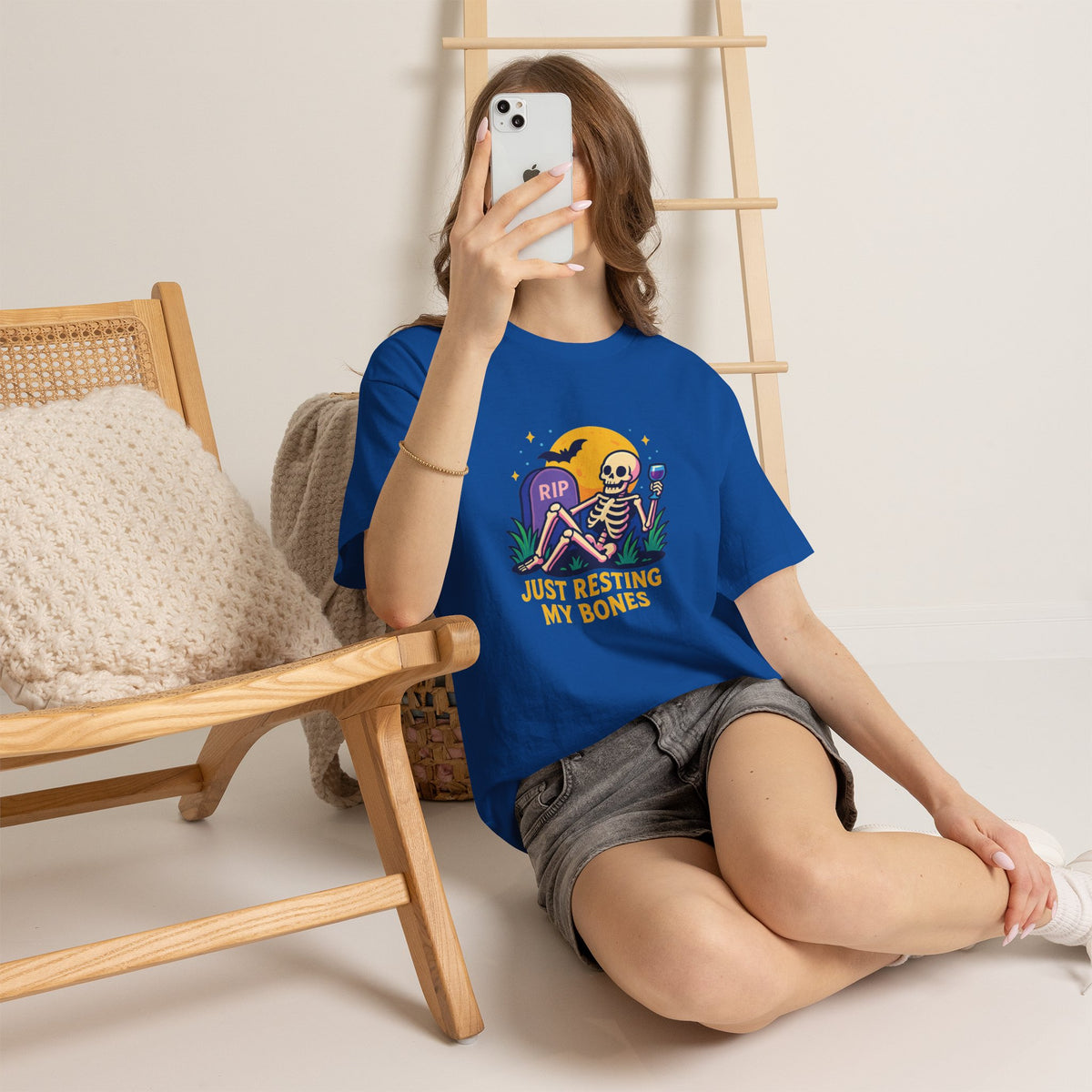 Skeleton Tee - Just Resting My Bones, Unisex Halloween Shirt