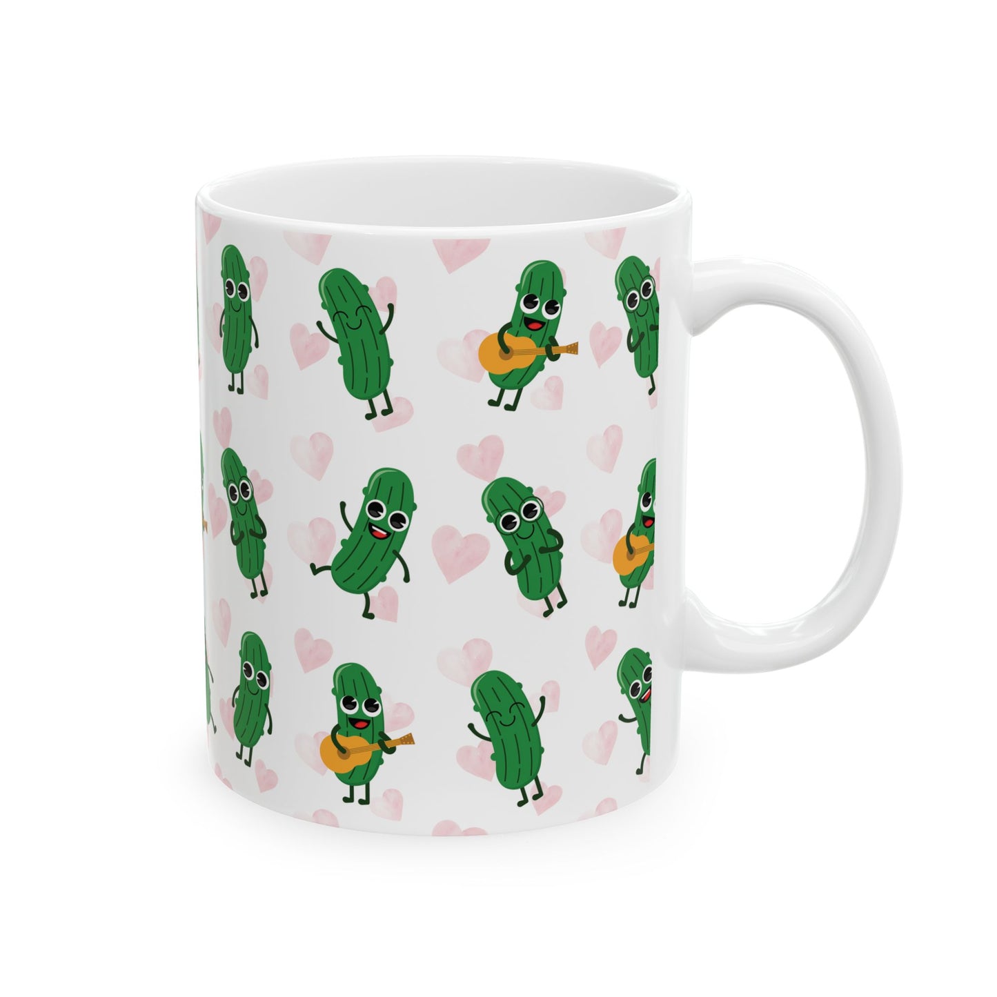 Pickle Love Ceramic Mug — Cute Dancing Pickles Pattern (11oz)