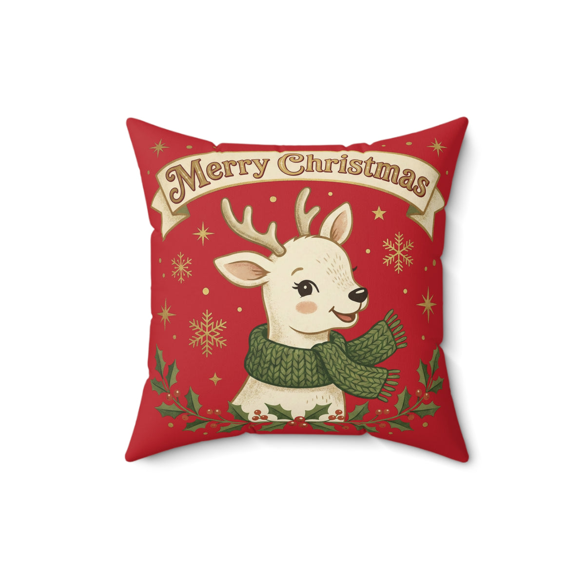 Christmas Reindeer Throw Pillow - "Merry Christmas" Festive Holiday Decor