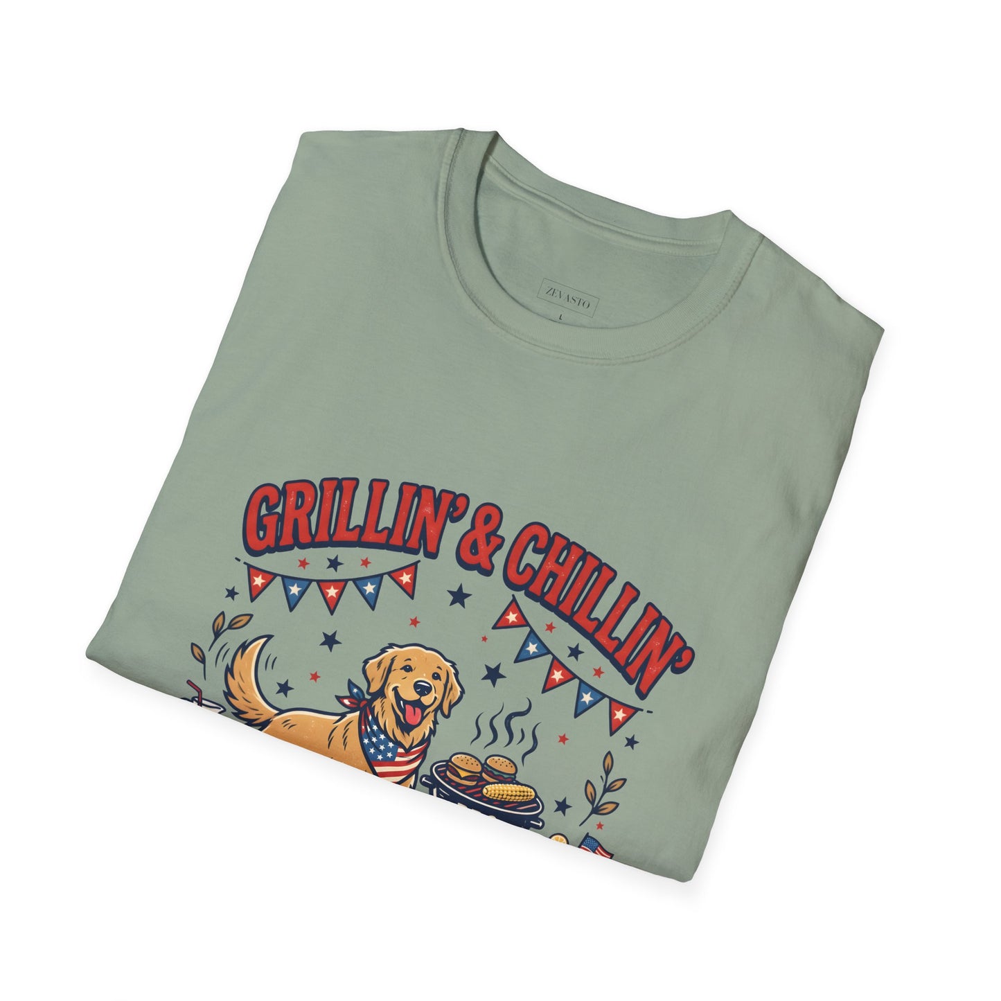 Grillin' & Chillin' BBQ Dog T-Shirt — 1776-2026 Patriotic Summer Tee, 4th of July Shirt, Independence Day Tee