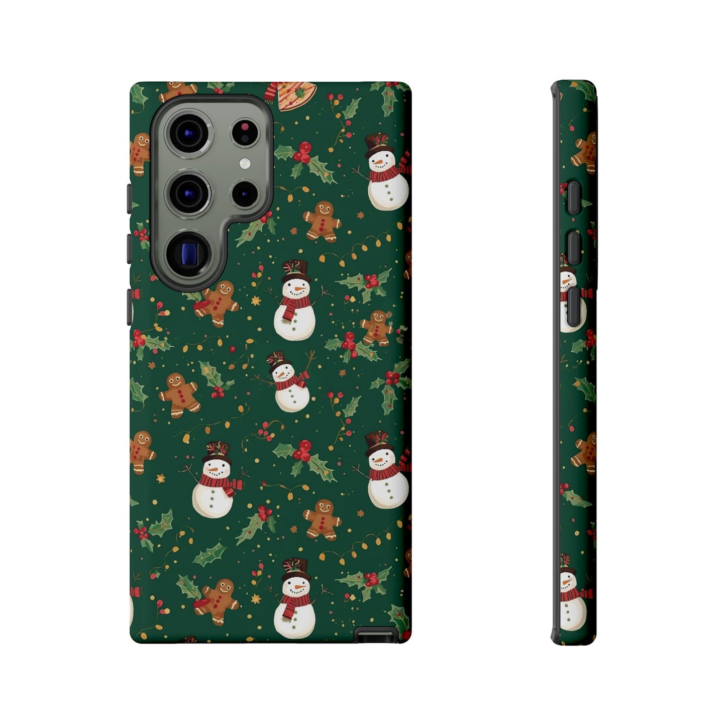 Christmas Phone Case with Snowmen and Gingerbread Design, Dual Layer Phone Case for Iphone 17, 16, 15, 14, 13, 12, 11 & Samsung