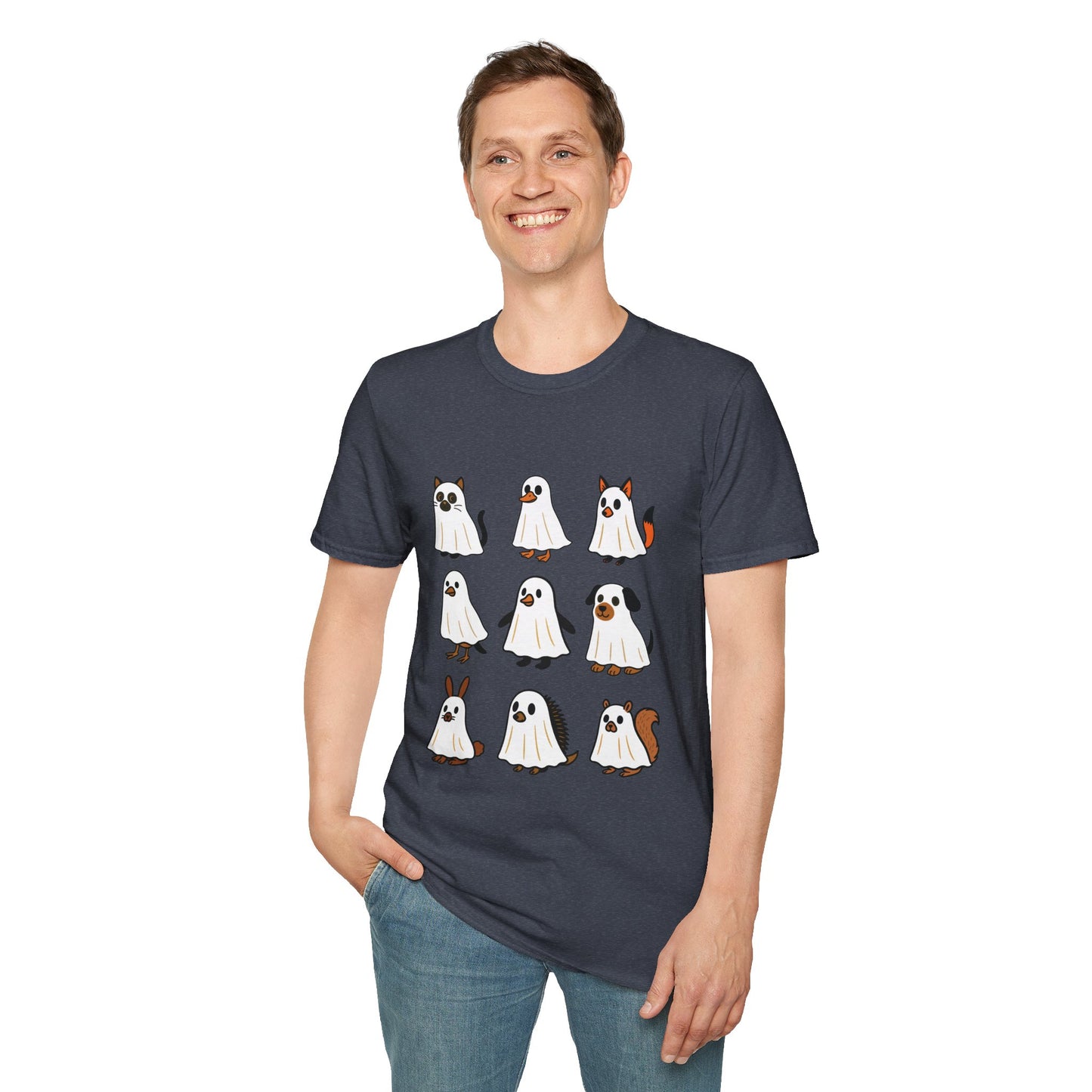 Cute Ghost Cartoon Unisex T-Shirt, Halloween Tee, Pet Lover Gift, Whimsical Shirt, Fun Casual Wear