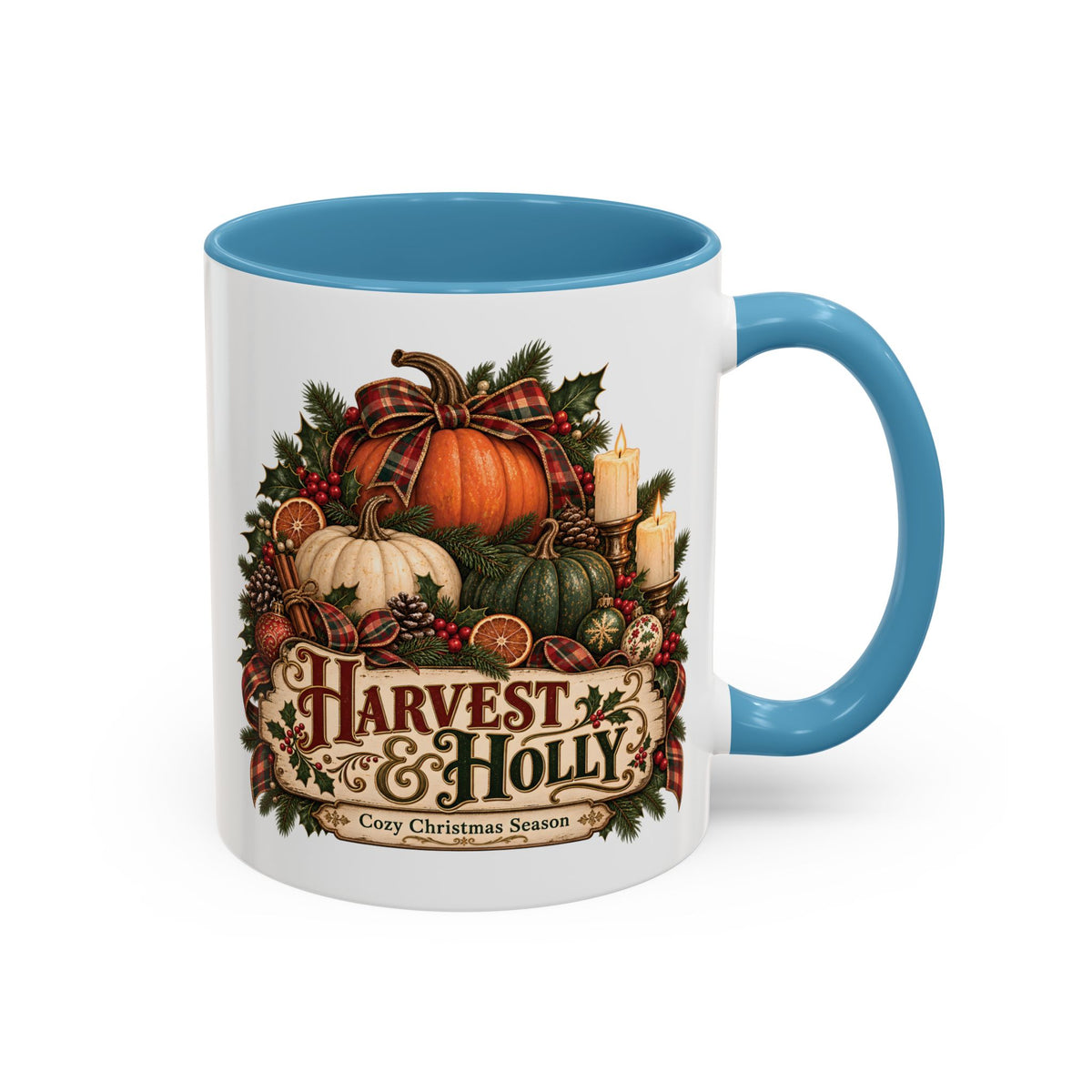 Harvest & Holly Accent Coffee Mug - Vintage Christmas Holiday Mug (11 oz)