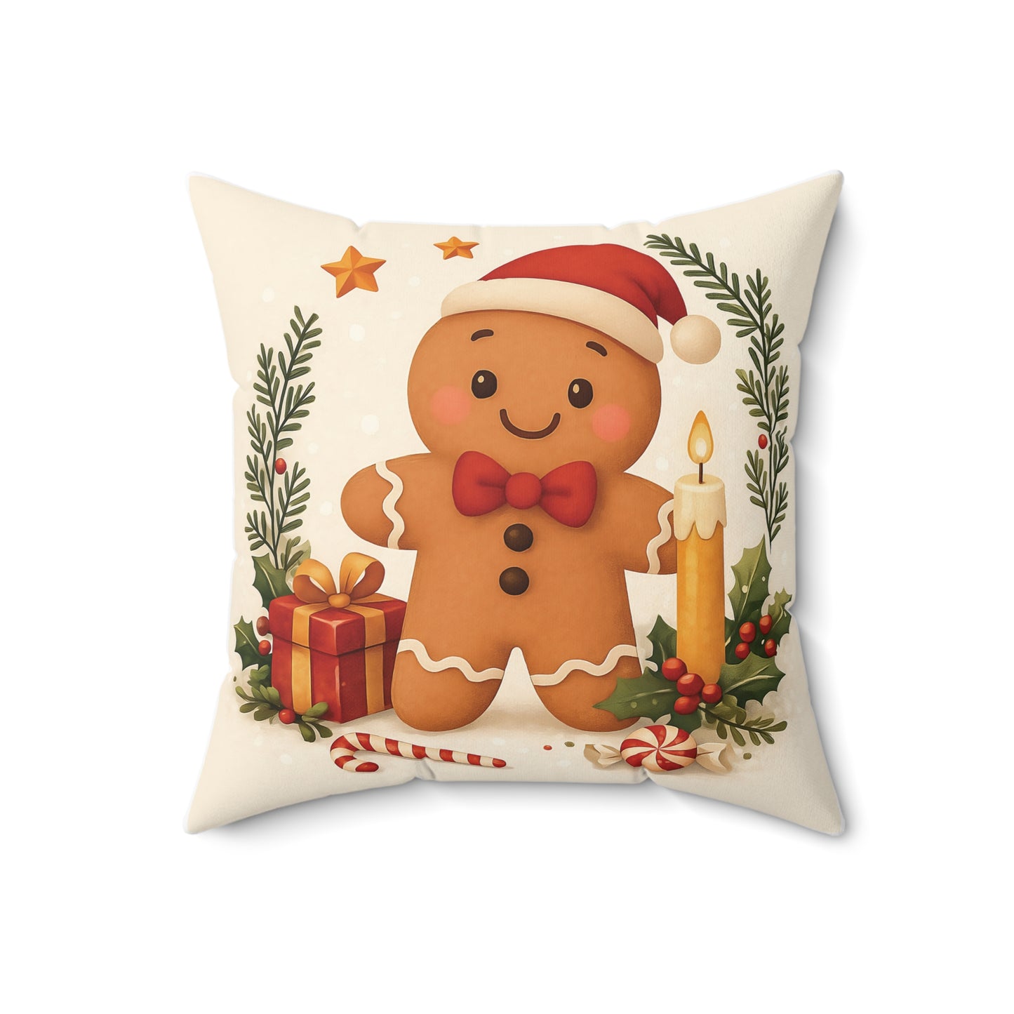 Cute Gingerbread Man Christmas Pillow — Holiday Decorative Throw Cushion