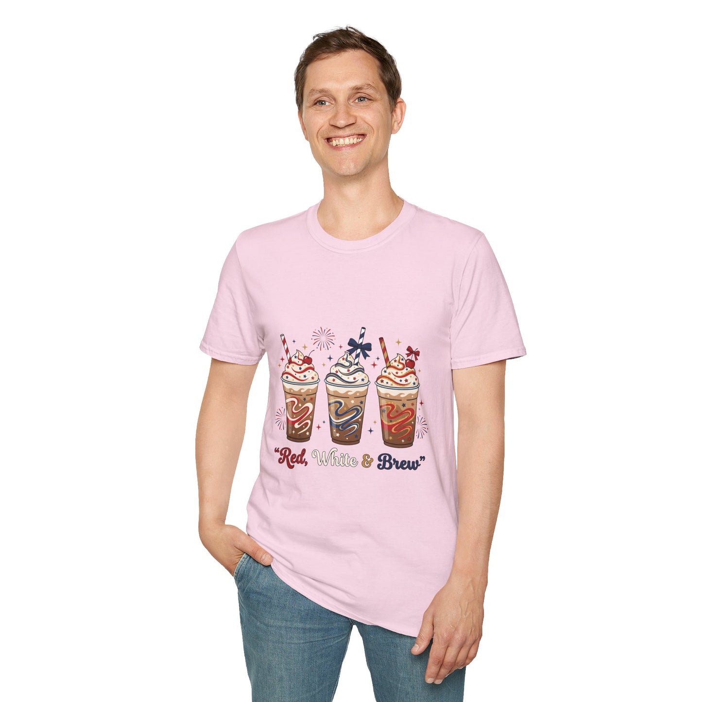 Patriotic Iced Coffee Tee — "Red, White & Brew" Graphic T‑Shirt