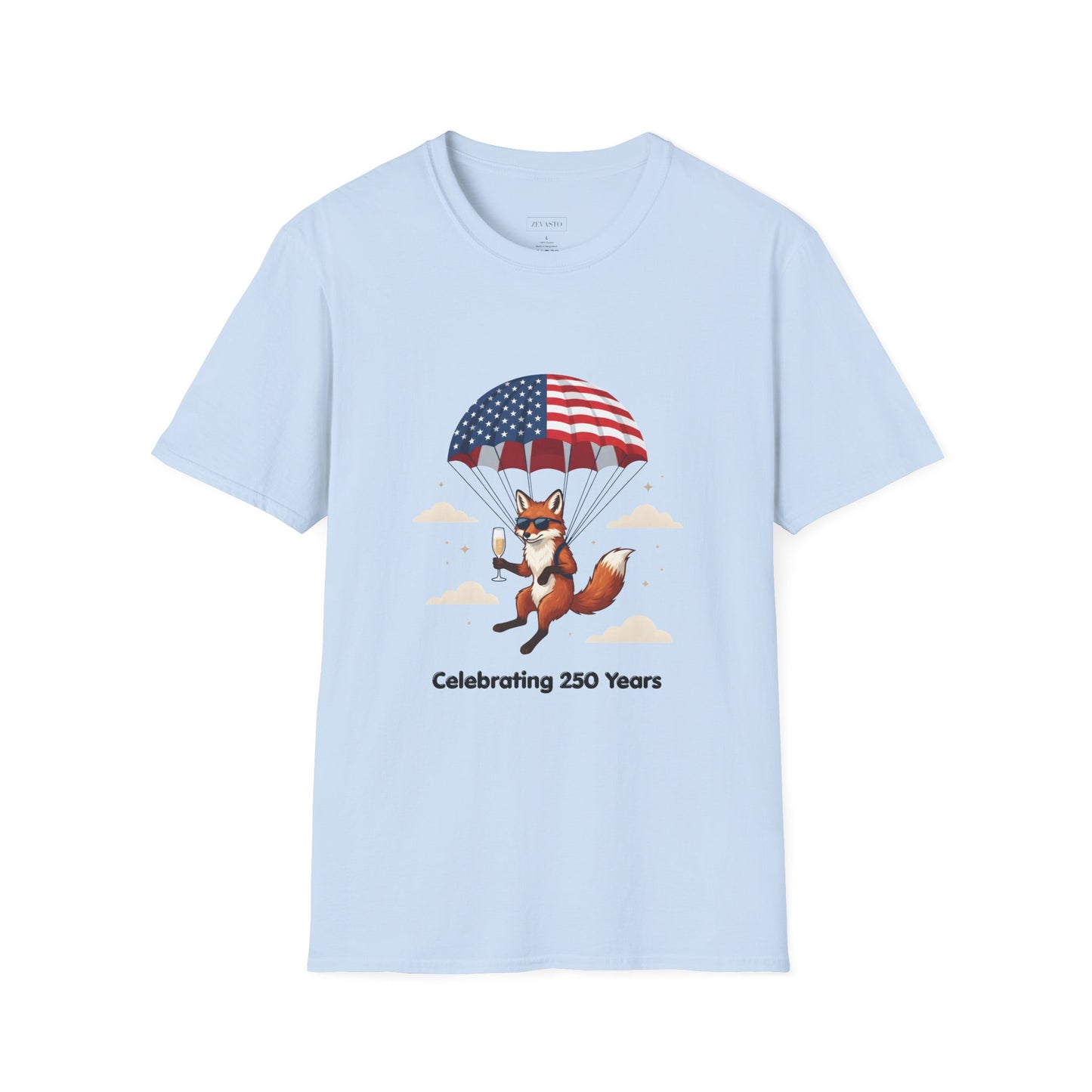 Patriotic Fox Parachute T-Shirt — "Celebrating 250 Years" Anniversary Tee