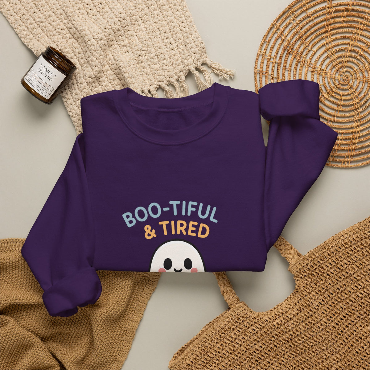 Boo-tiful & Tired Sweatshirt, Halloween-Themed Design