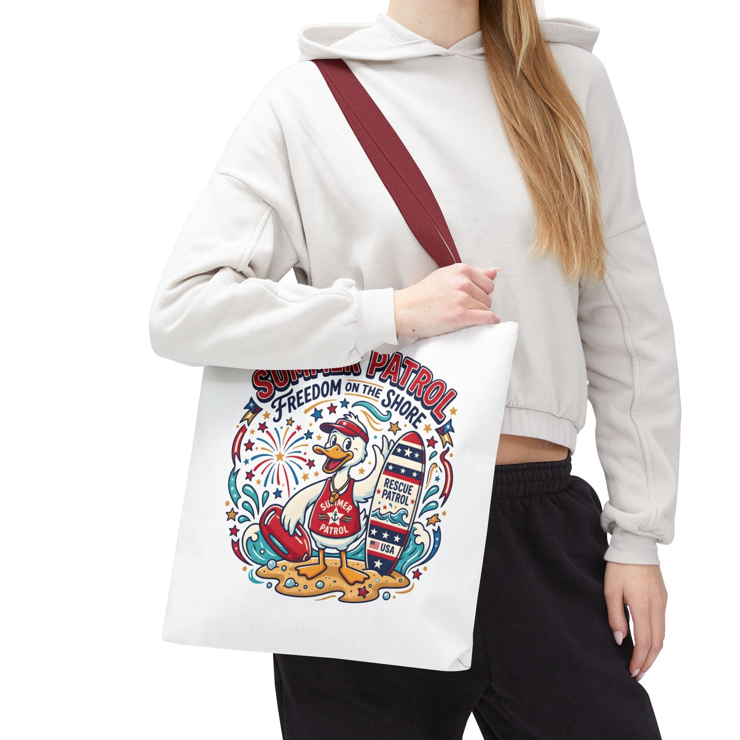 Summer Patrol Beach Tote Bag – 'Freedom on the Shore' Patriotic Design, 4th of July Gift