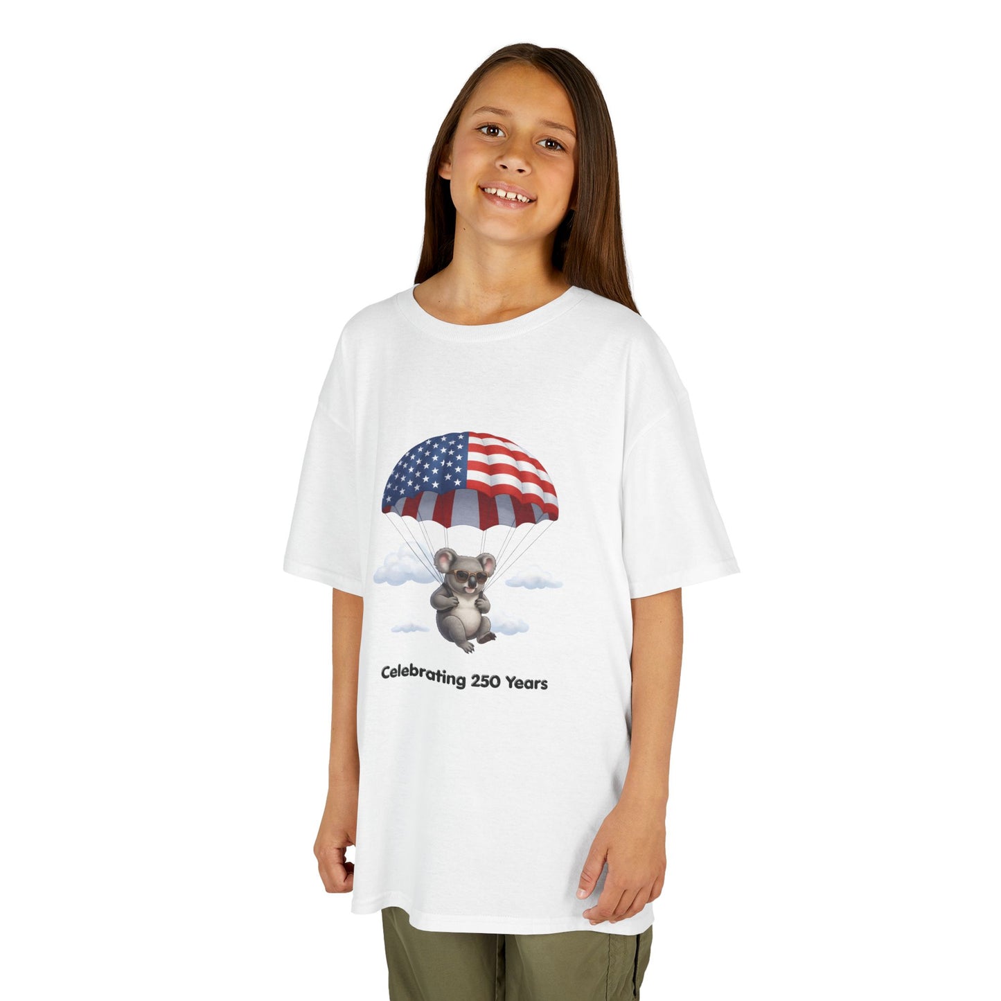 Kids Tee — Patriotic Koala Design, "Celebrating 250 Years"