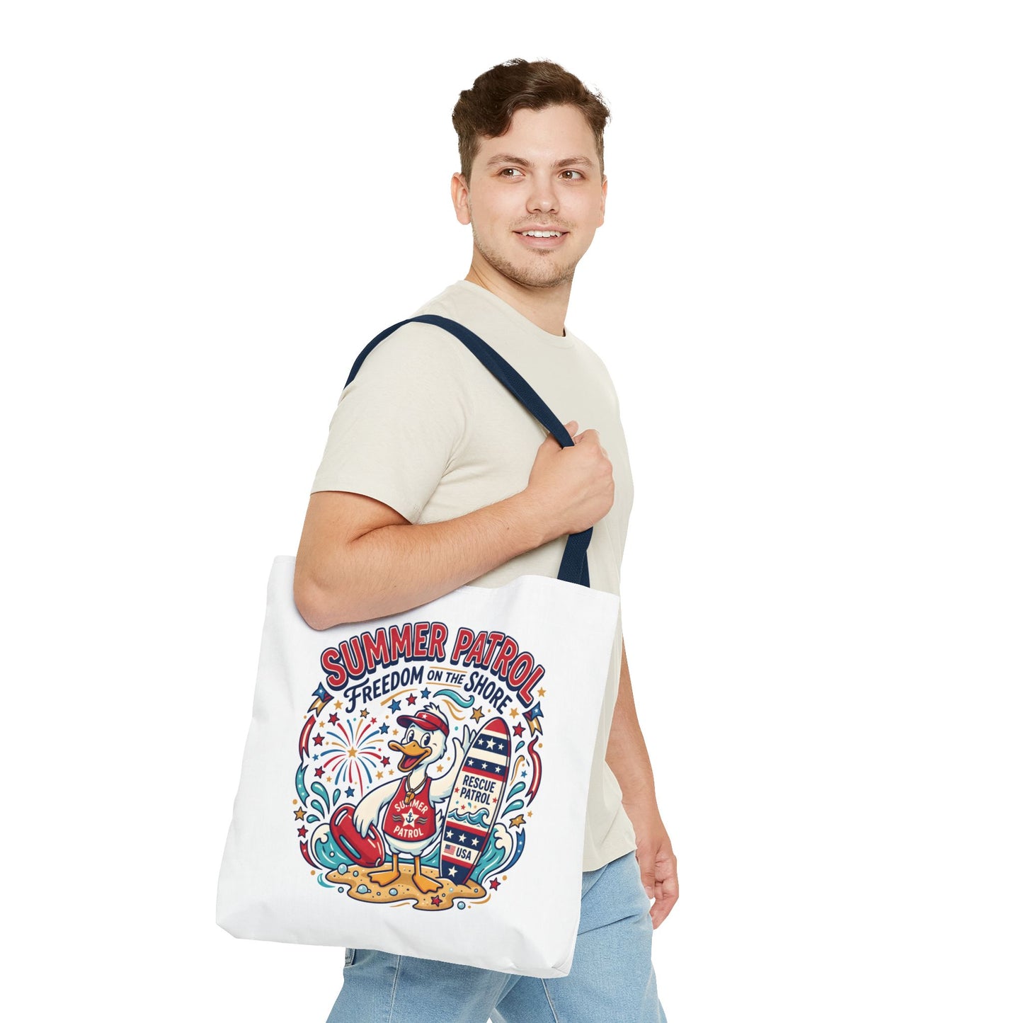 Summer Patrol Beach Tote Bag – 'Freedom on the Shore' Patriotic Design, 4th of July Gift