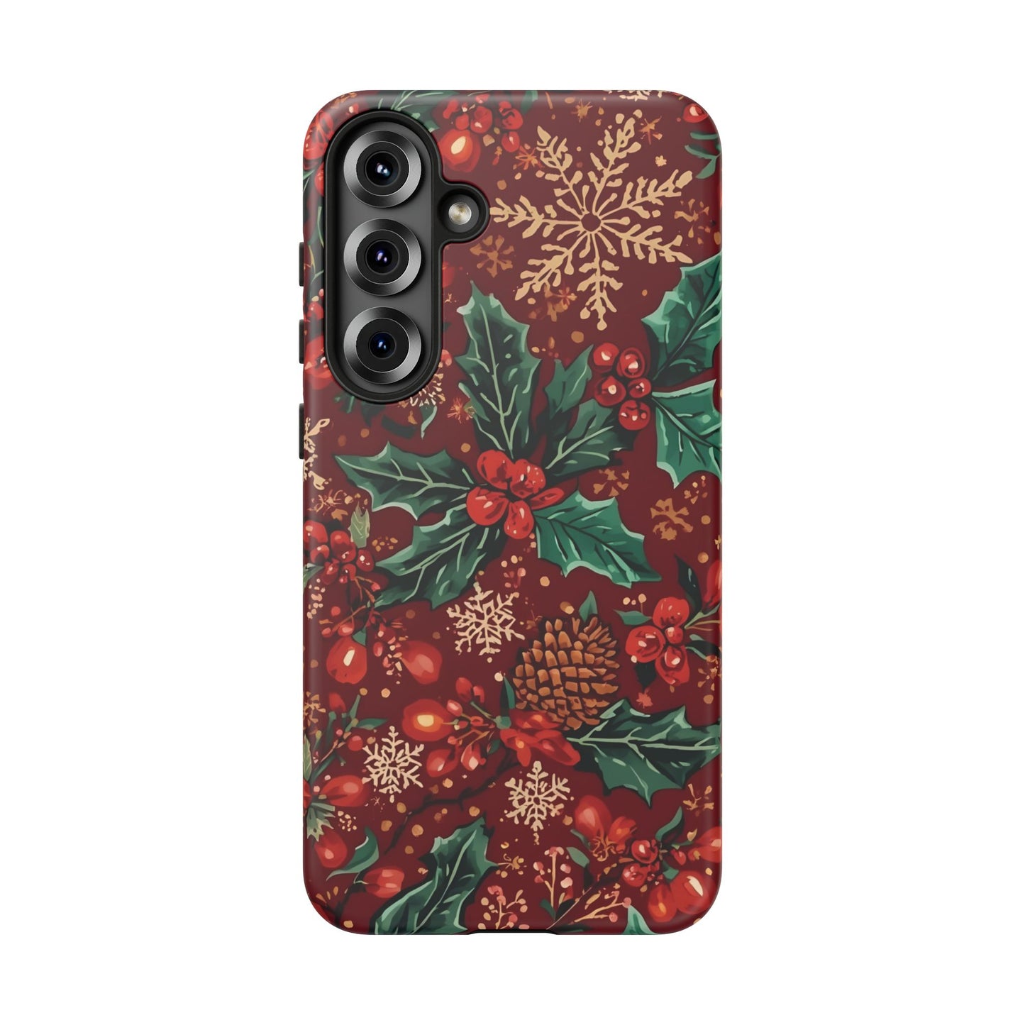 Christmas Floral Phone Case, Dual Layer Case for Iphone 17, 16, 15, 14, 13, 12, 11 & Samsung