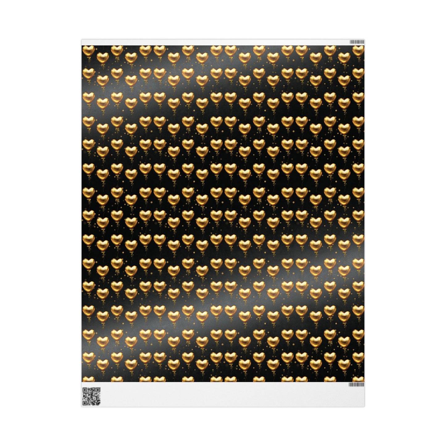 Gold Heart Pattern Wrapping Paper — Black & Metallic Gift Wrap for Valentine’s, Anniversaries, Weddings