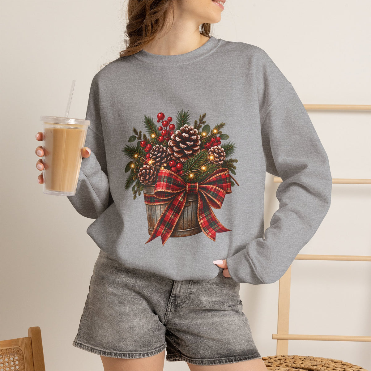 Christmas Pinecone Basket Crewneck Sweatshirt