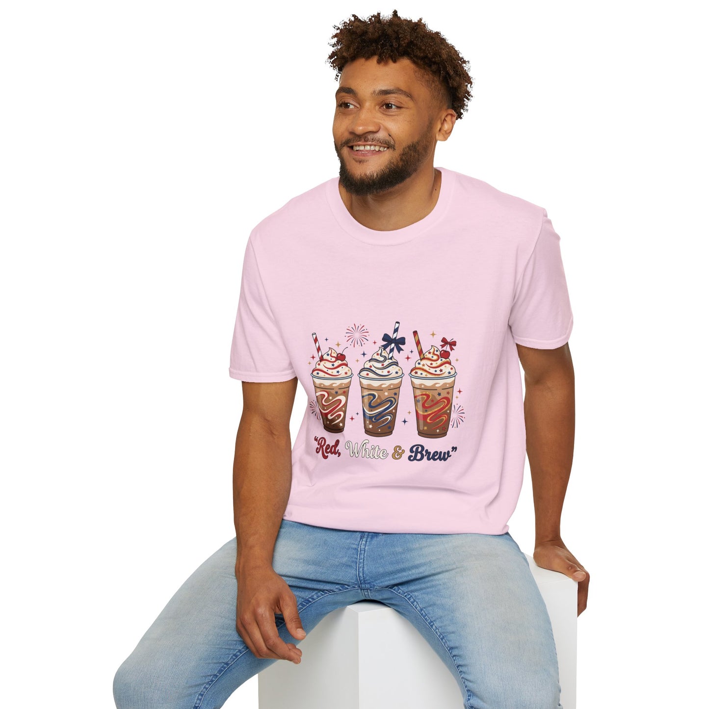 Patriotic Iced Coffee Tee — "Red, White & Brew" Graphic T‑Shirt