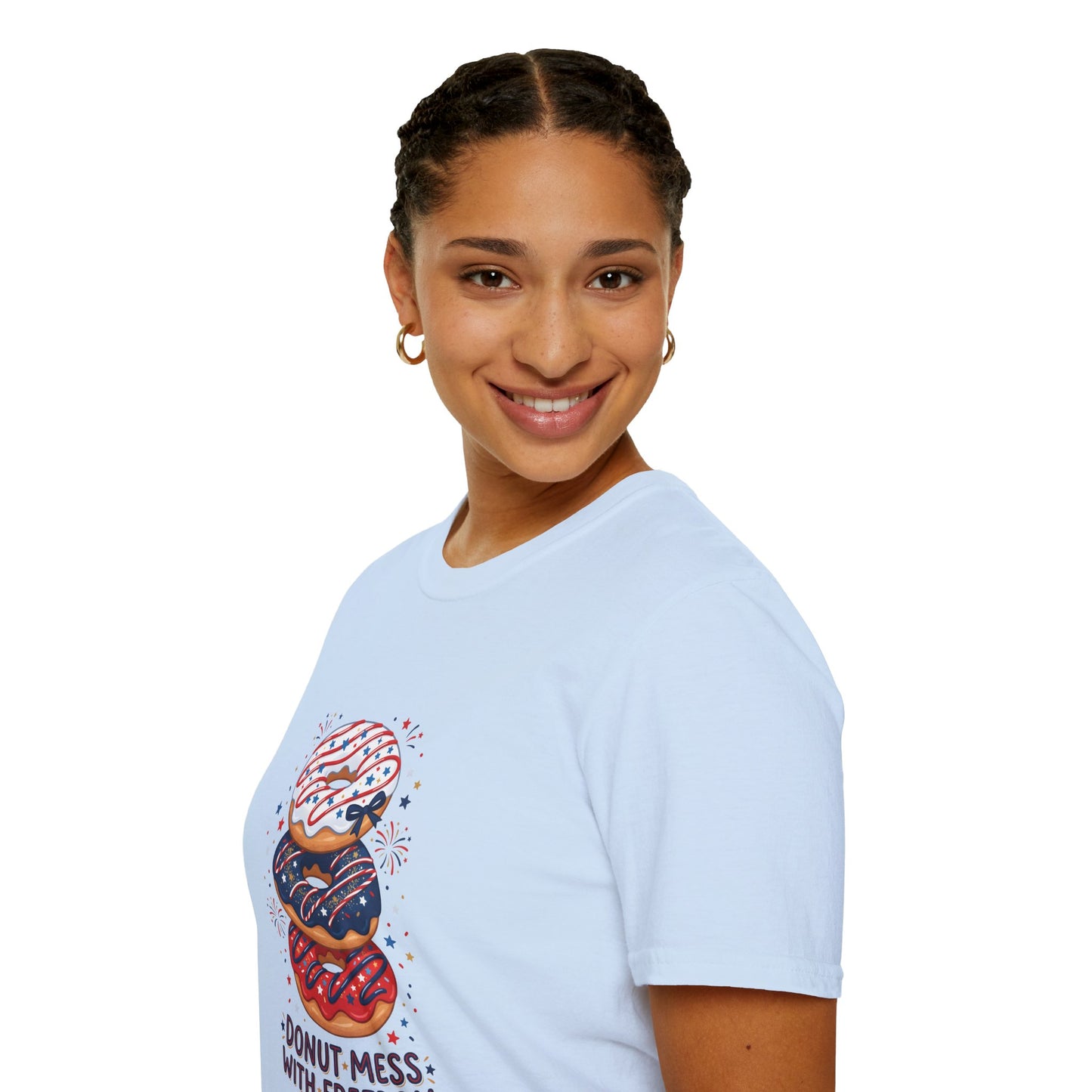 Donut Mess With Freedom T-Shirt — Patriotic Donut Stack 4th of July Tee