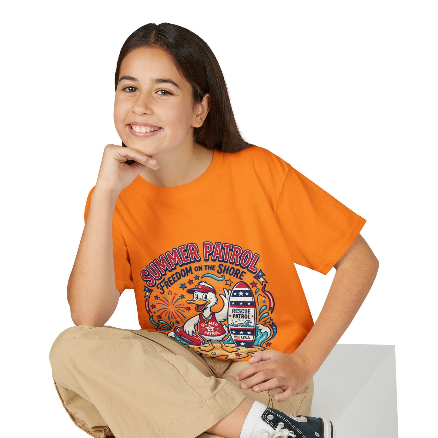 Summer Patrol Kids T‑Shirt — Lifeguard Duck Beach Graphic, 4th of July Tee