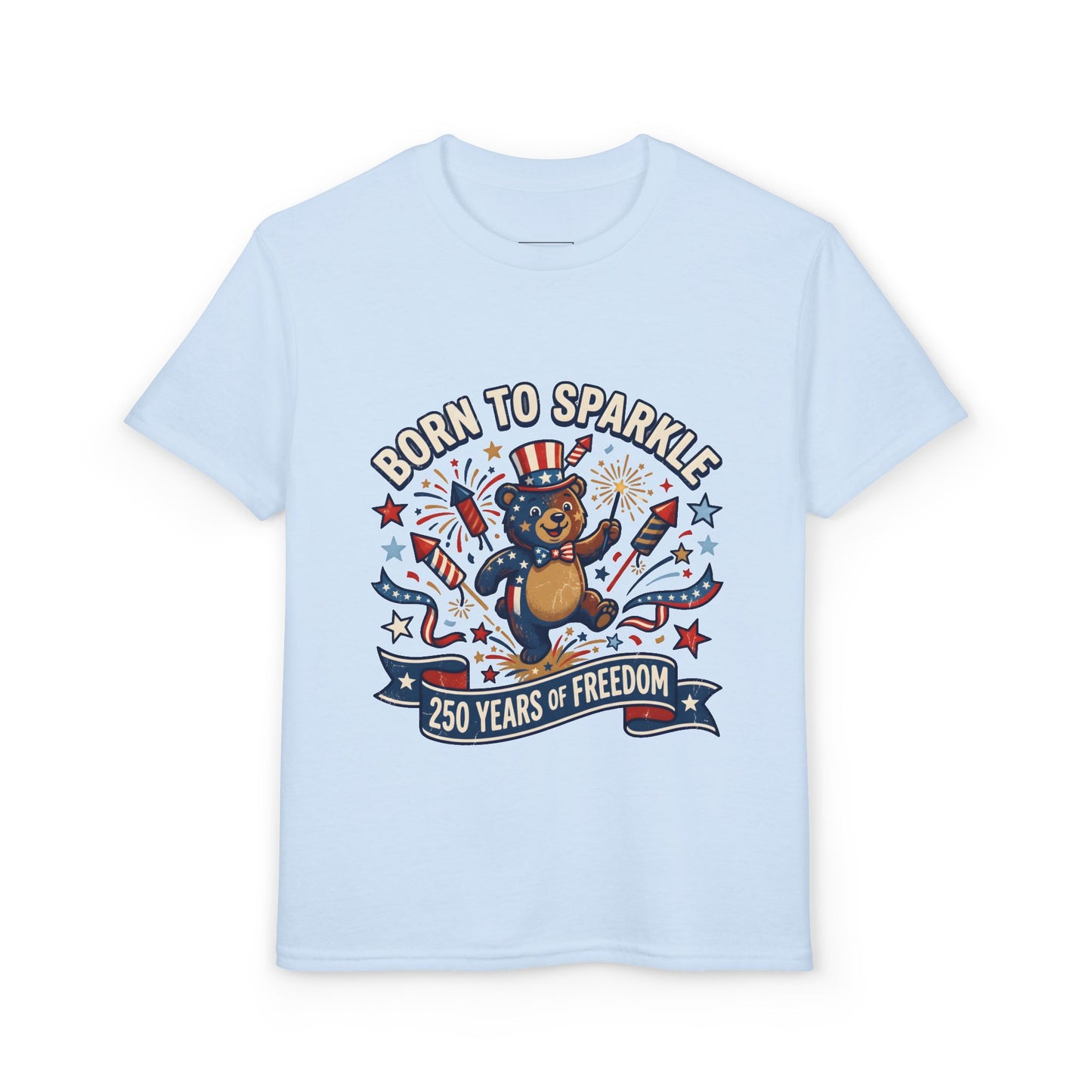 Patriotic Youth T-Shirt — "Born to Sparkle: 250 Years of Freedom" Patriotic Bear Tee