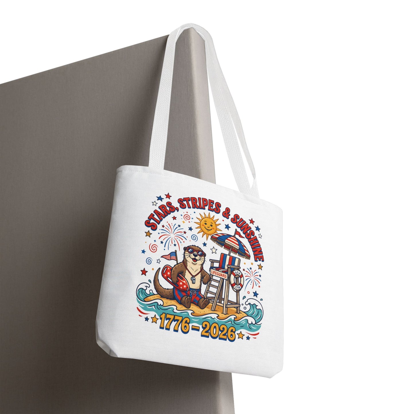 Stars, Stripes & Sunshine Tote Bag — 1776–2026 Patriotic Summer Beach Tote, 4th of July Tote
