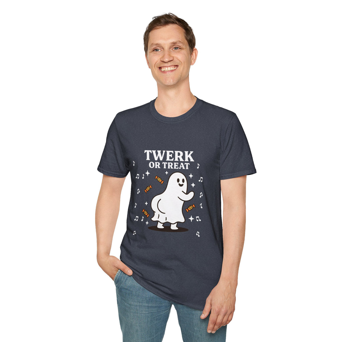 Whimsical Halloween T-Shirt for Adults, Fun Ghost Tee, Twerk or Treat Shirt, Unisex Costume Top, Spooky Celebration Apparel