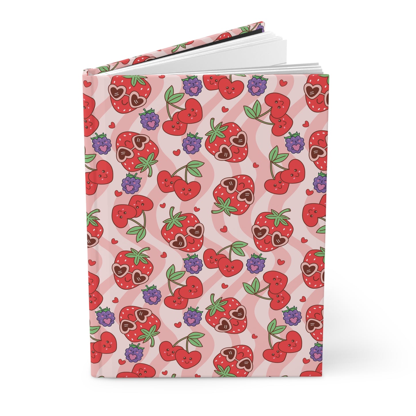 Strawberry & Cherry Hardcover Journal — Cute Pink Patterned Notebook for Notes, Journaling & Gifts