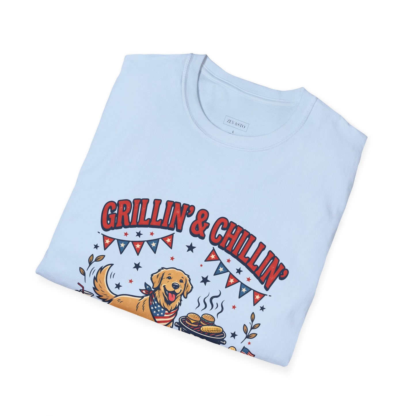 Grillin' & Chillin' BBQ Dog T-Shirt — 1776-2026 Patriotic Summer Tee, 4th of July Shirt, Independence Day Tee
