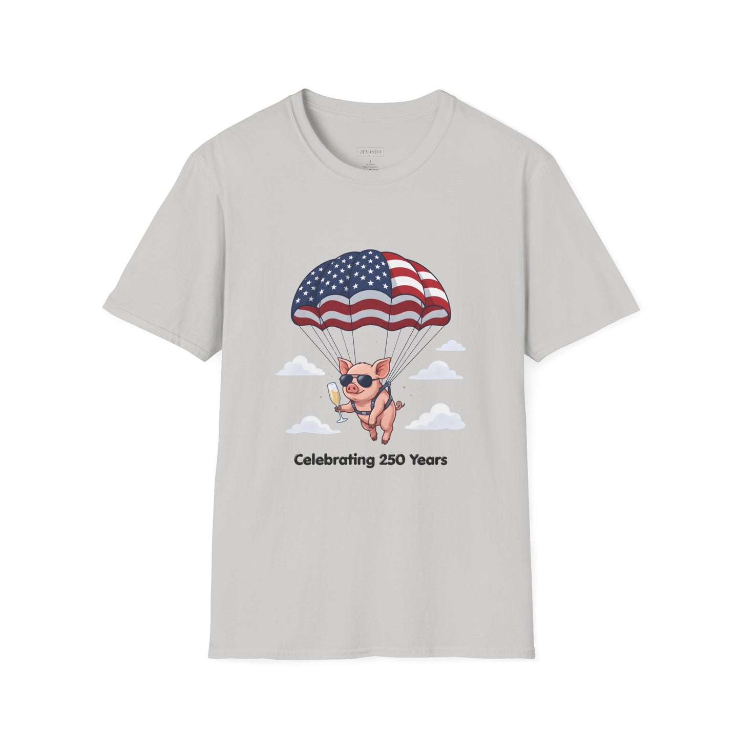 Patriotic Parachuting Piglet T-shirt - “Celebrating 250 Years”