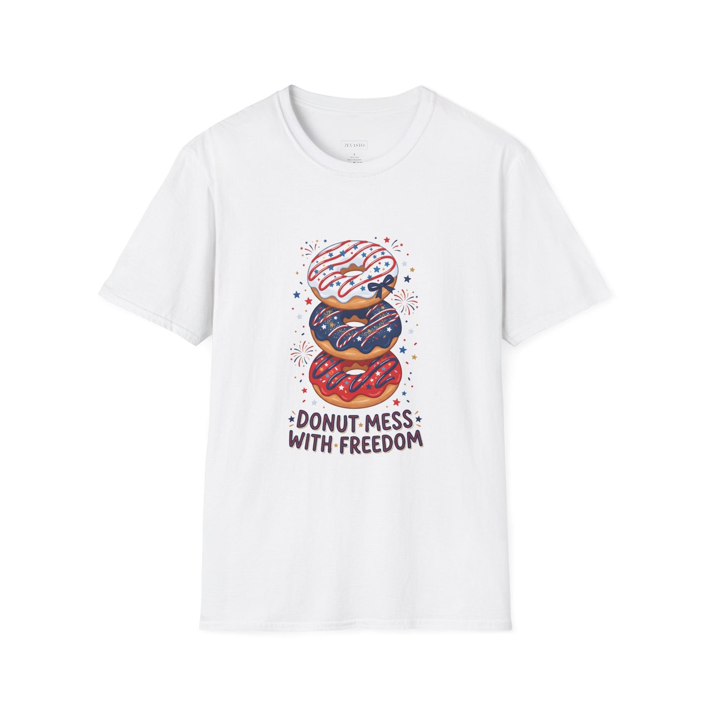 Donut Mess With Freedom T-Shirt — Patriotic Donut Stack 4th of July Tee