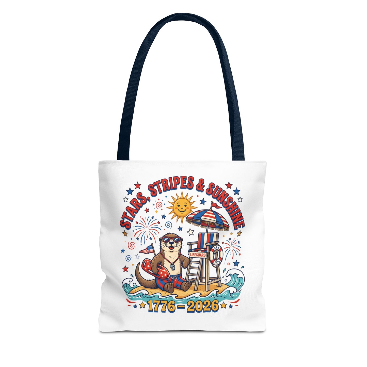 Stars, Stripes & Sunshine Tote Bag — 1776–2026 Patriotic Summer Beach Tote, 4th of July Tote