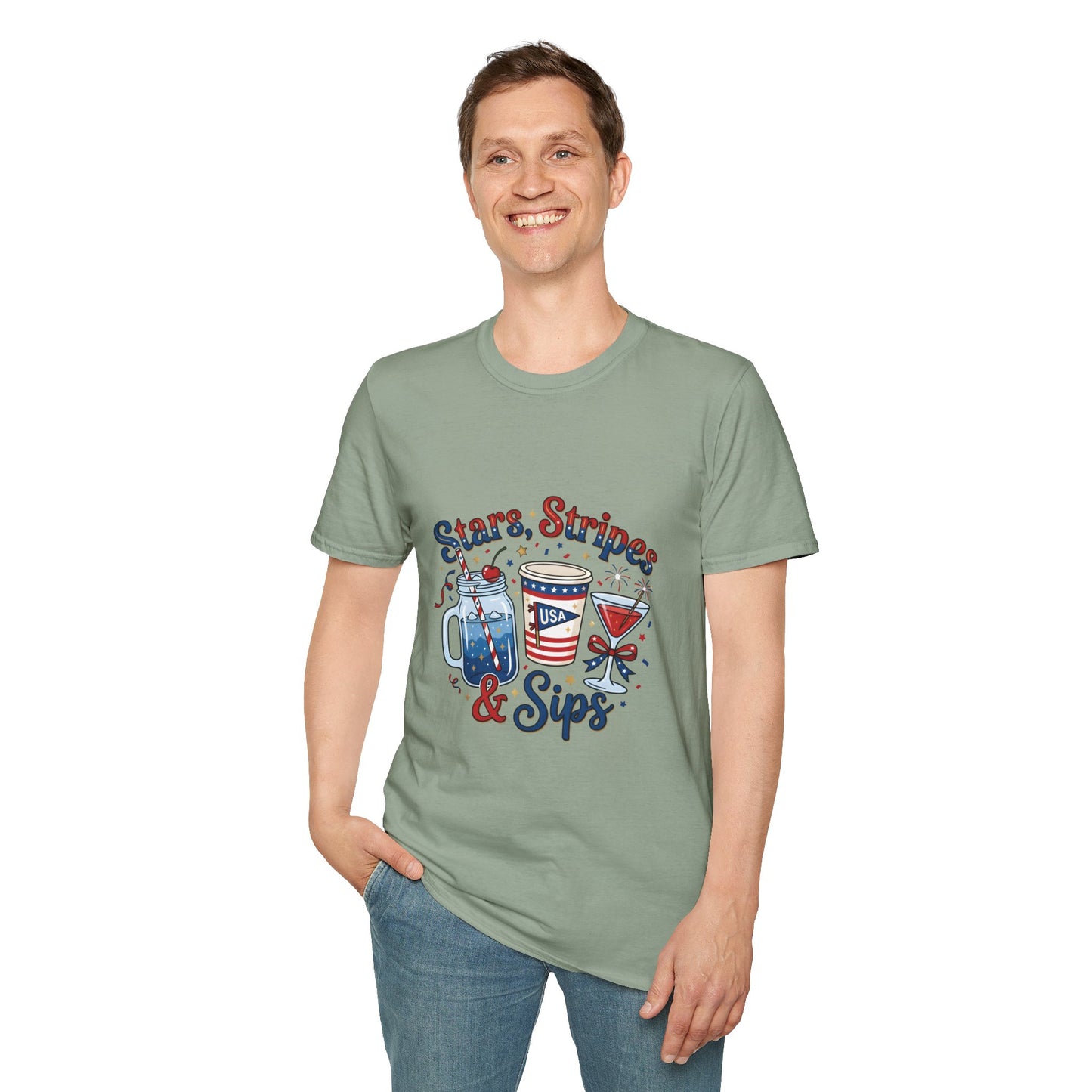 Patriotic "Stars, Stripes & Sips" T-Shirt