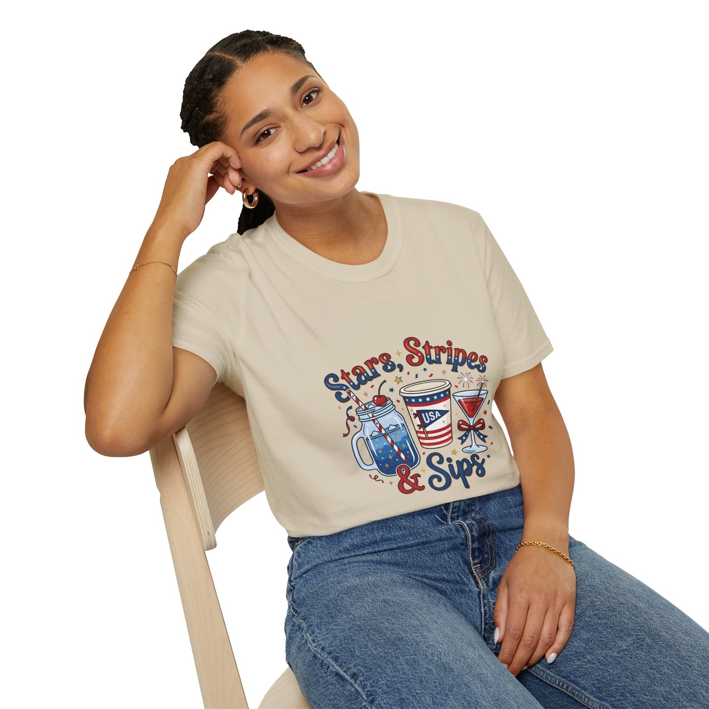 Patriotic "Stars, Stripes & Sips" T-Shirt