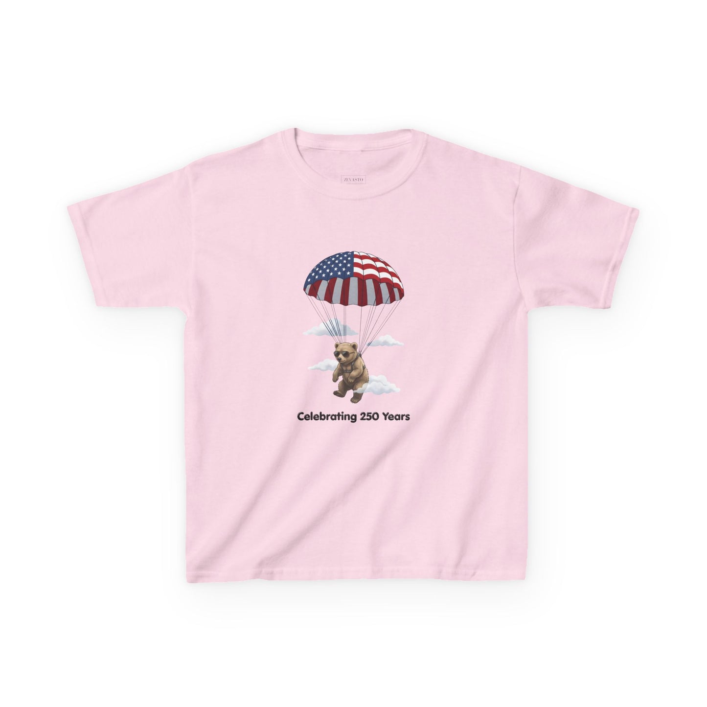 Kids Tee — Patriotic Parachute Bear "Celebrating 250 Years"