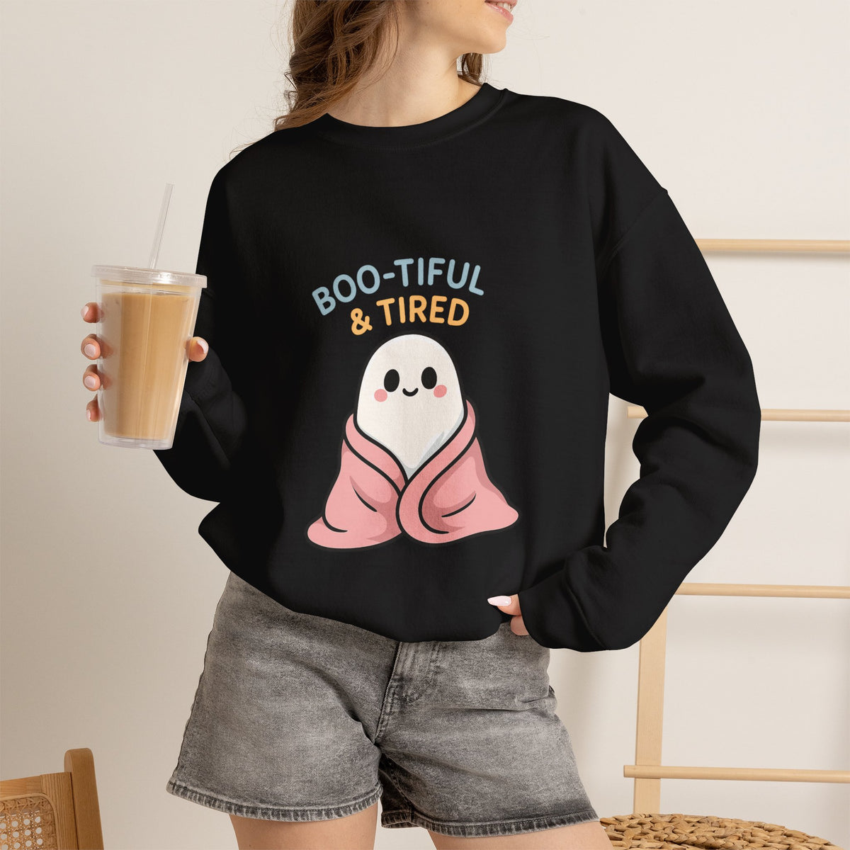 Boo-tiful & Tired Sweatshirt, Halloween-Themed Design