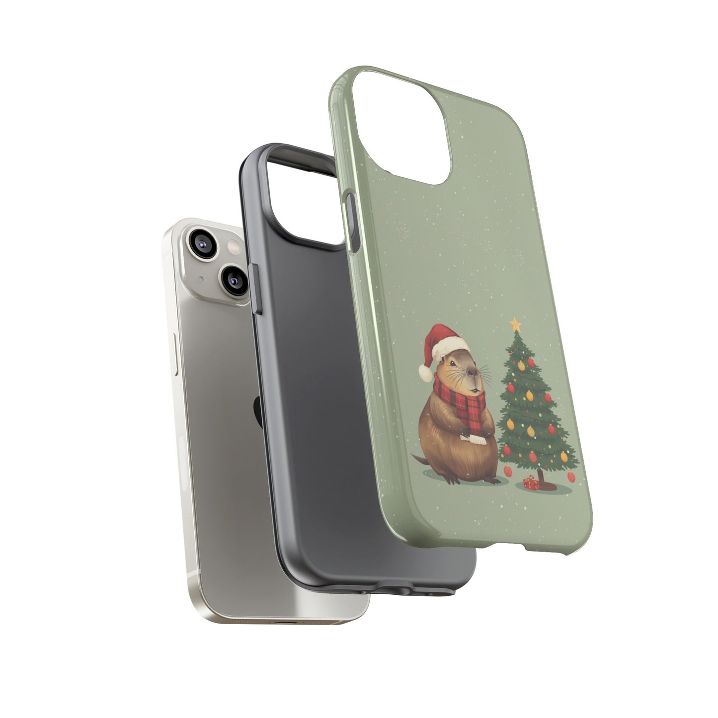 Christmas Phone Case with Capybara Design, Dual Layer Protective Case for Iphone 17, 16, 15, 14, 13 & Samsung